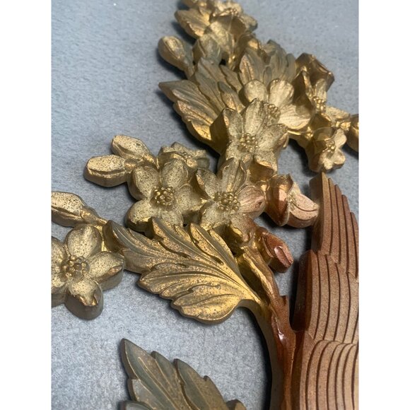 Vintage Syroco Gold Bird Wall Plaques Dogwood Branch Design 1960s - Picture 2 of 10